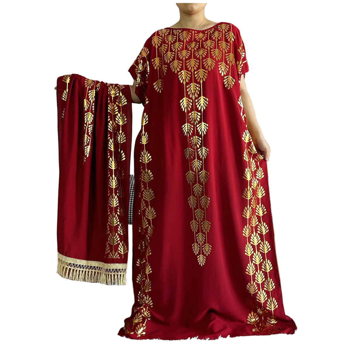 Women Dubai Print Caftan Dress with Headscarf