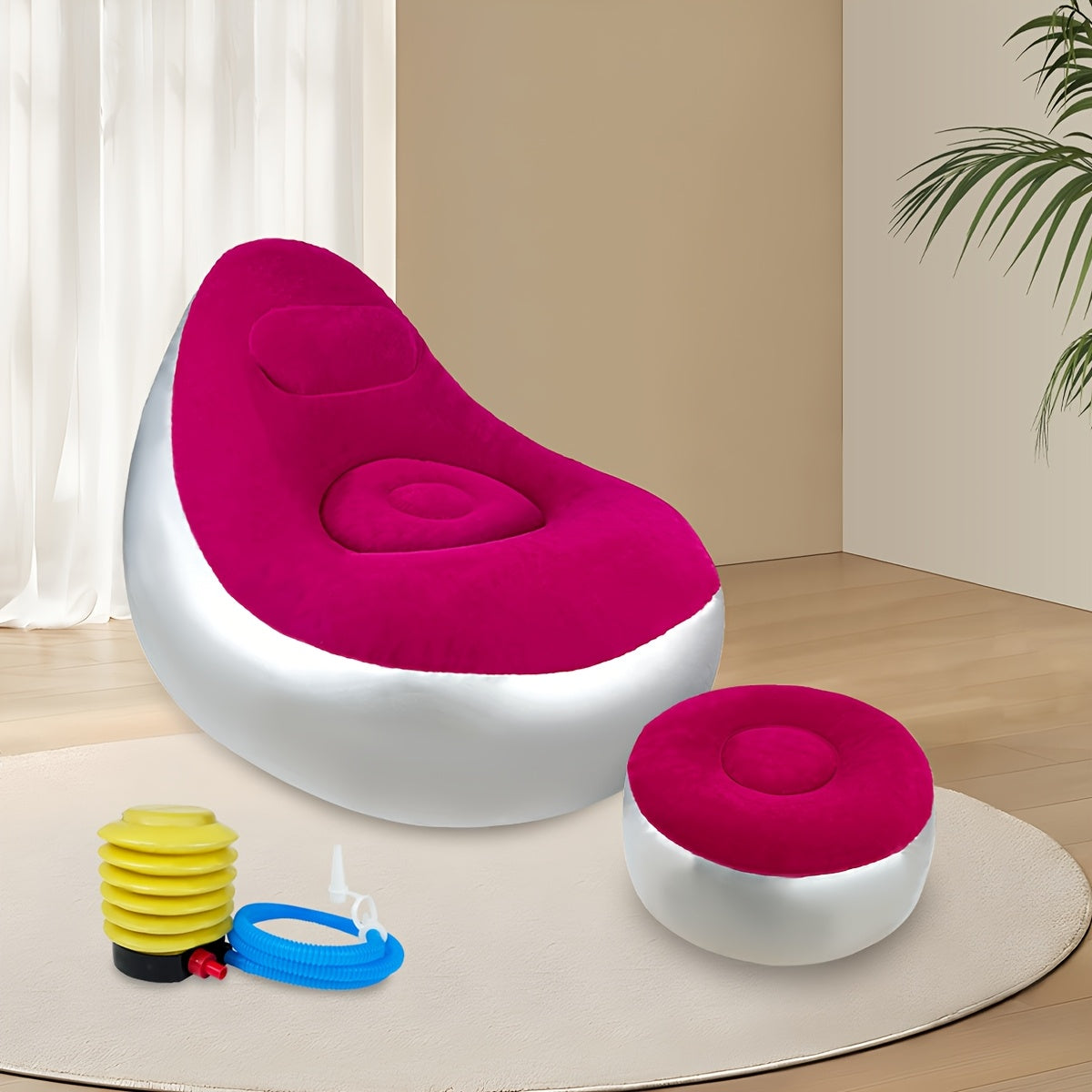 Folding Portable Lazy Sofa Chair - Reclining Flocking Air Couch With Foot Stool For Ultimate Relaxation - Perfect For Indoor Living Room, Gaming, Bedroom, Office, Balcony, Outdoor Travel, And Camping Adventures
