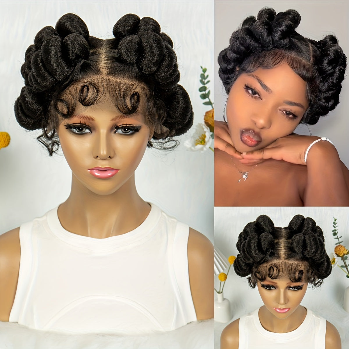 Elegant Full Lace Braid Wig for Women - 200% Density, Double-Layered, Short Style with Large Partition - Perfect for Daily Wear