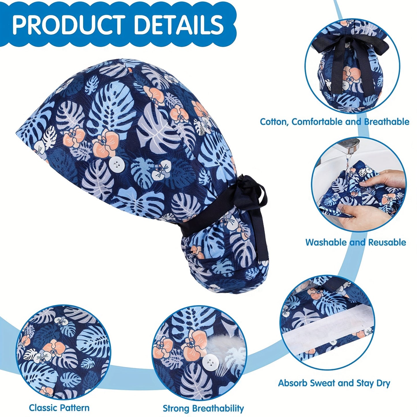 Scrub Caps with Buttons and Ribbon Tie -30pcs