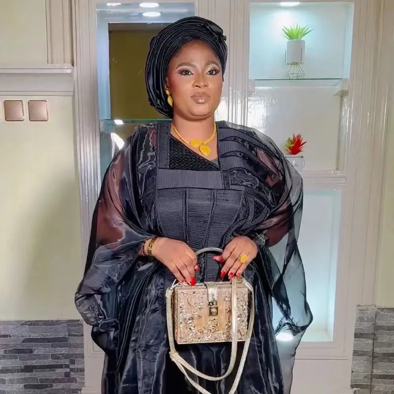 Elegant Black African Abaya Embroidery Dress