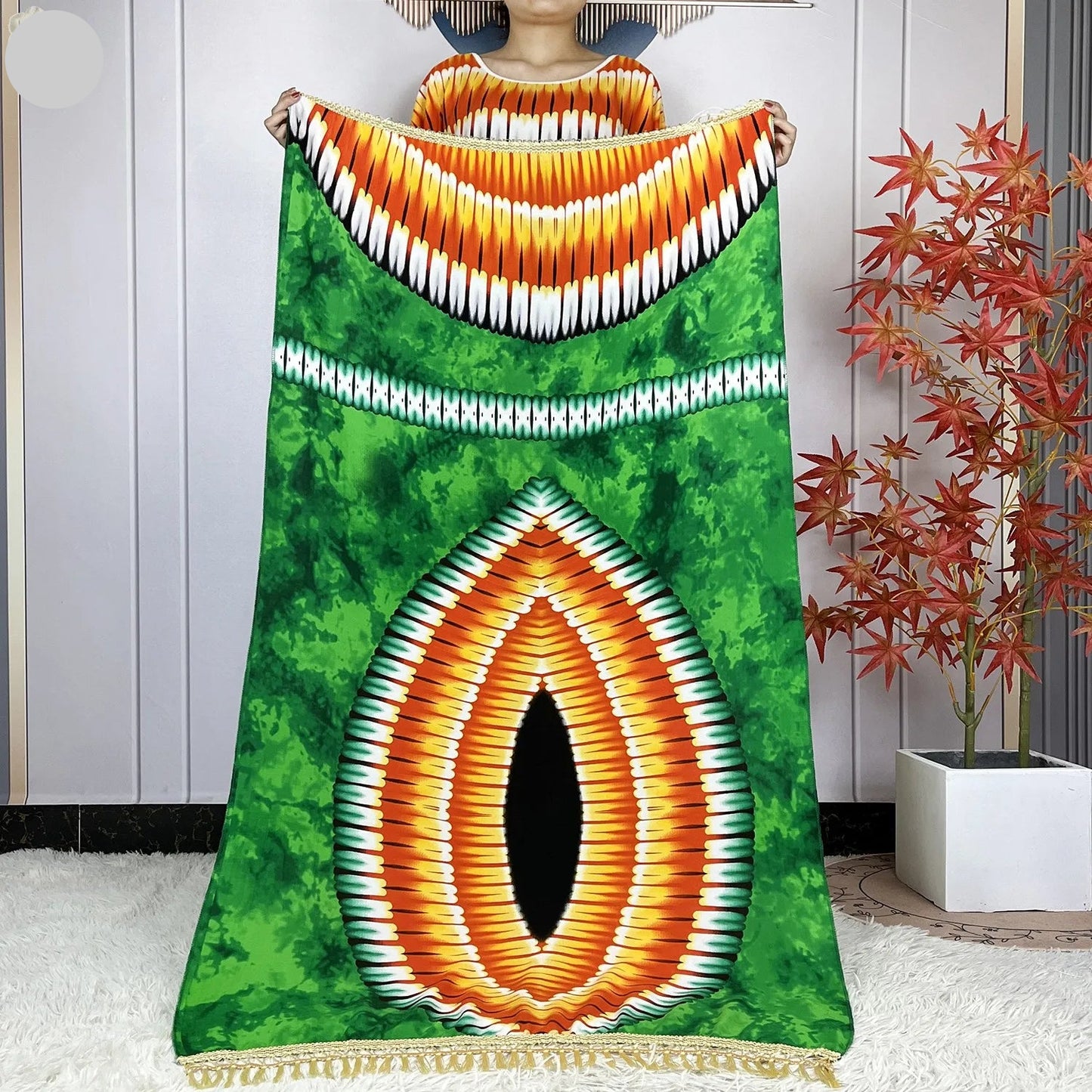 Elegant Loose fit Printed Caftan Dress with scarf