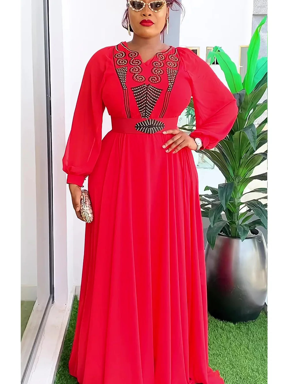 African Chiffon Kaftan Maxi Dress