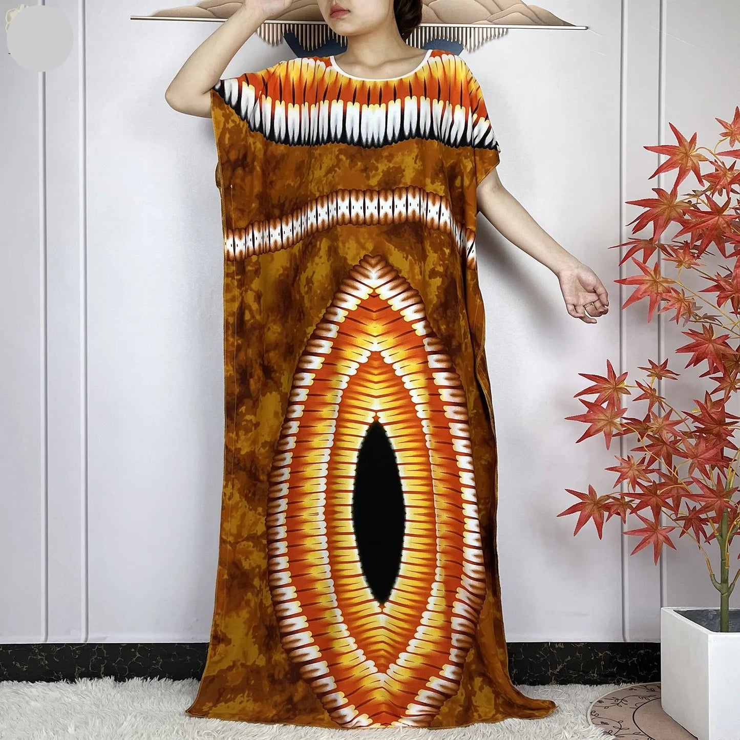 Elegant Loose fit Printed Caftan Dress with scarf