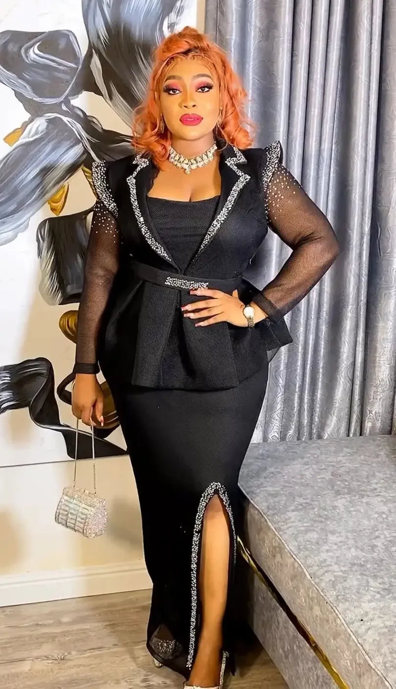 African Plus Size Long Evening Dress for Wedding Party