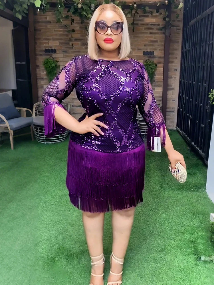 Elegant Tassel Sequin African Dress