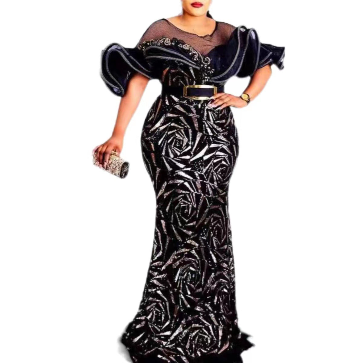 Elegant Sequin African Maxi Dress