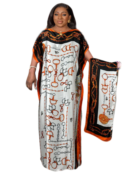 African Women Kaftan Robe with Headscarf