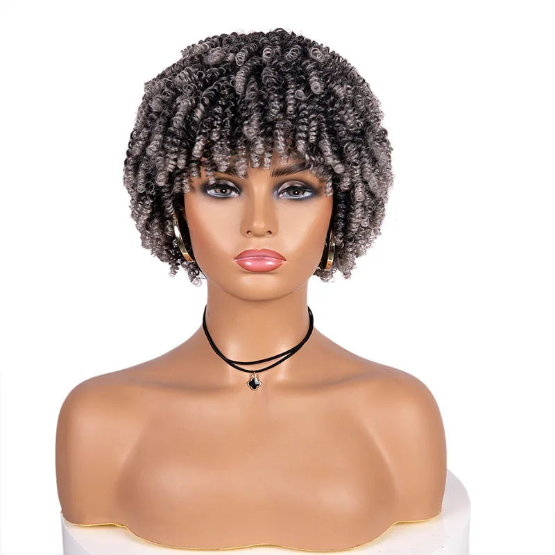 Short Kinky Curly Afro Wig with Bangs