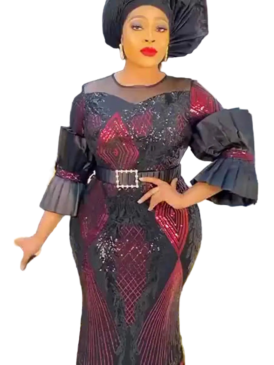 Plus Size African Sequin Evening Dress