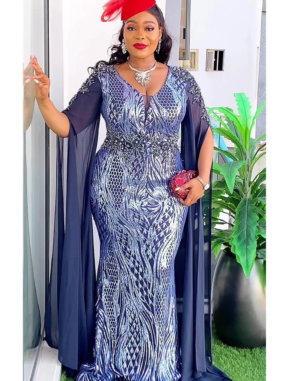 Plus Size African Sequin Party Dress for Women