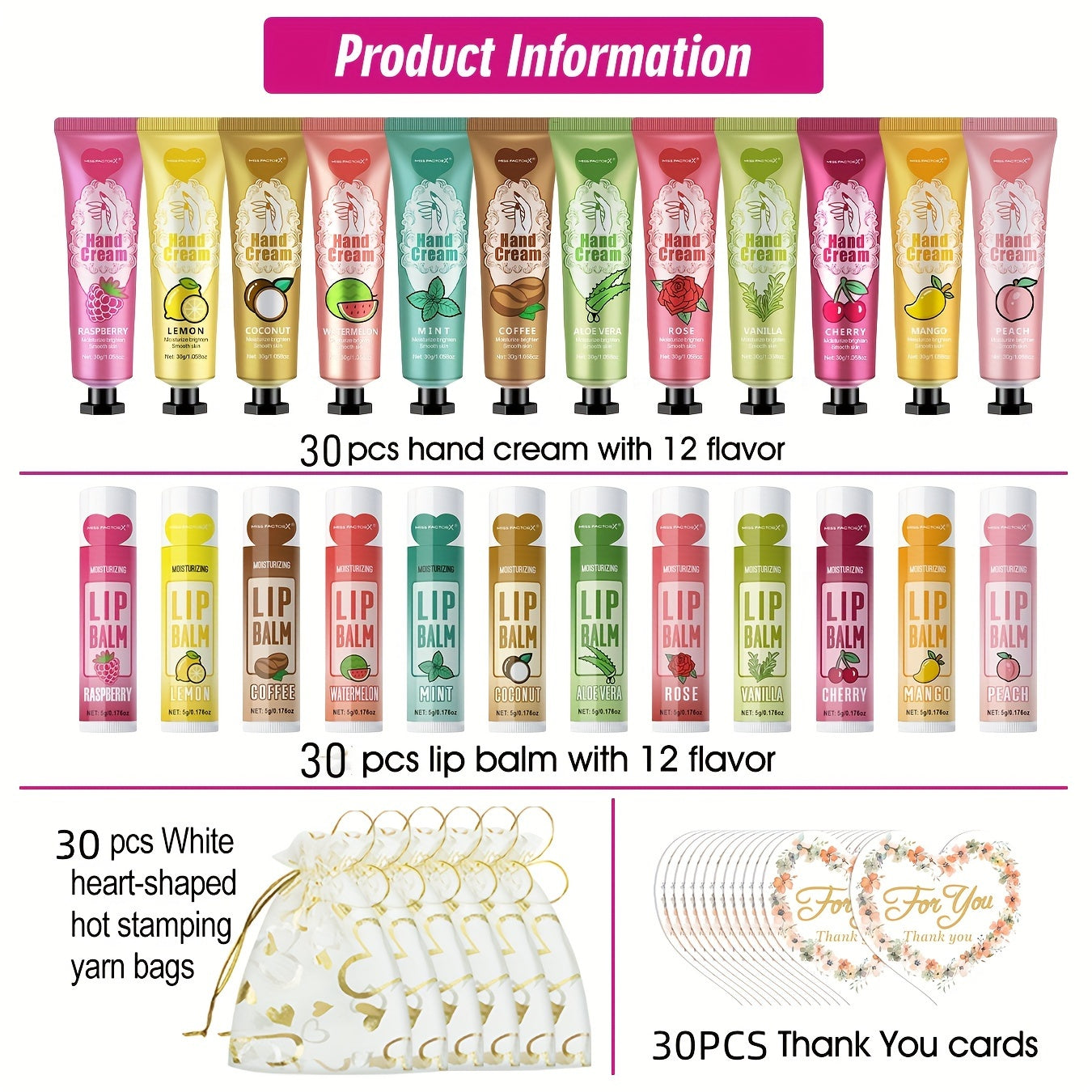 Lip Balm & Hand Cream Gift Set, 30 Sets/Box