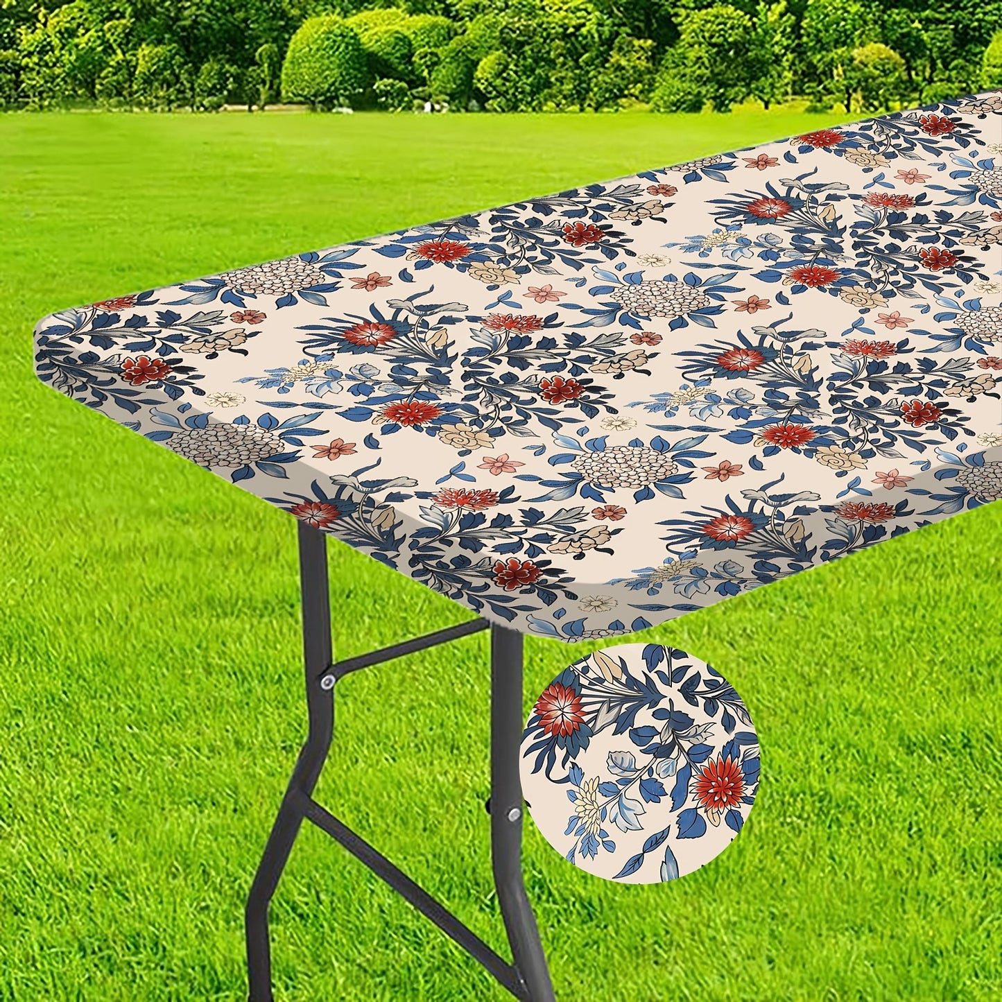 1pc 30x72 Inch Blooming Flower Spring Tablecloth - Blue & White Floral Polyester Rectangular Table Cover for Farmhouse, Parties, Picnics, Camping - Machine-Made, Spring Summer Home Decor, Picnic Essentials, Vibrant Table Sett