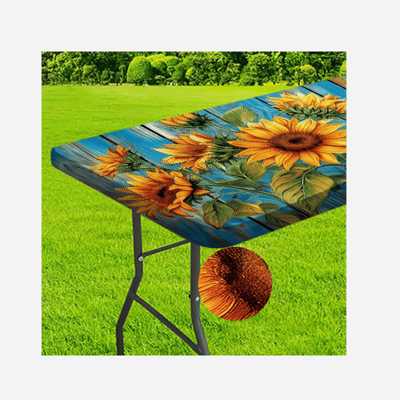 1pc Vibrant Sunflower Tablecloth with Elastic Design - Rectangular Polyester Outdoor Table Runner, Machine, Perfect for Camping, Picnics & Garden Parties, Adds Natural Charm to Your Dining Experience, Picnic Tablecloth | Vibr