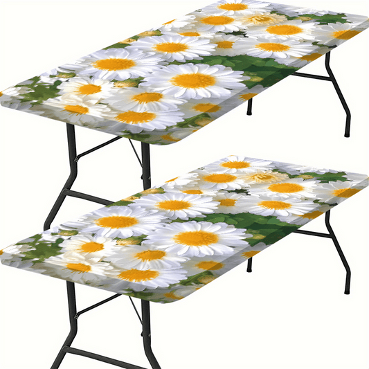 1pc of Outdoor Tablecloth with Elastic Edges - Vivid Goose Feather Pattern, Durable Polyester, Ideal for Camping, Picnics And Garden Parties, Indoor/ Outdoor, Rectangular Shape, Garden Party Accessories | Goose Feather Design
