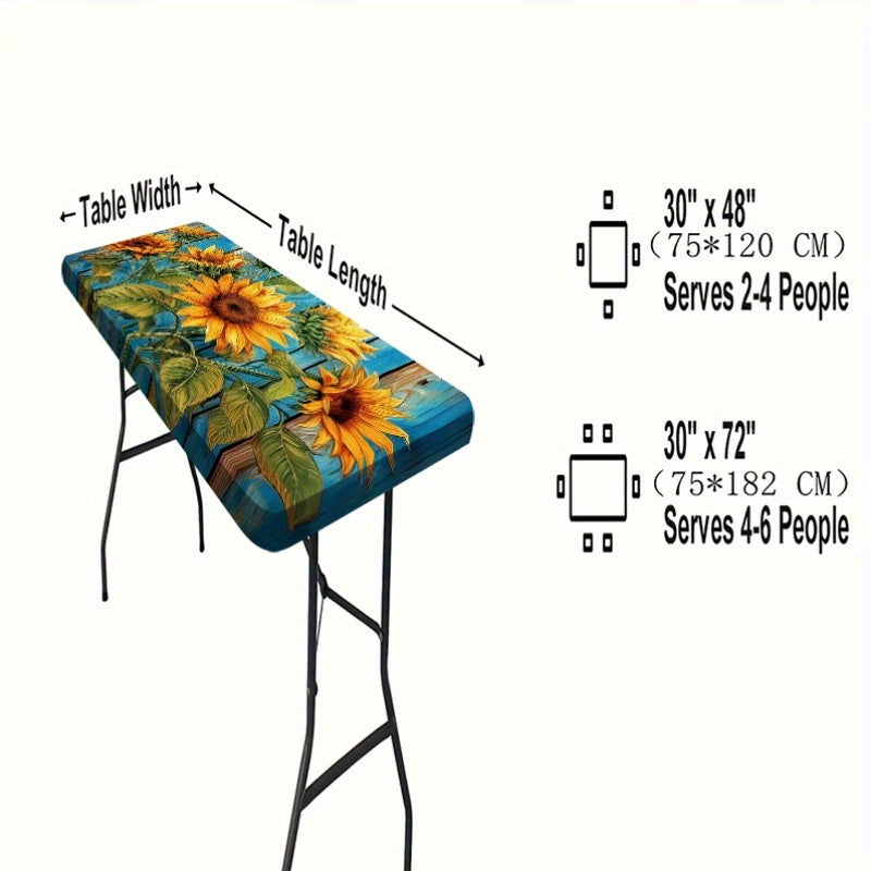 1pc Vibrant Sunflower Tablecloth with Elastic Design - Rectangular Polyester Outdoor Table Runner, Machine, Perfect for Camping, Picnics & Garden Parties, Adds Natural Charm to Your Dining Experience, Picnic Tablecloth | Vibr
