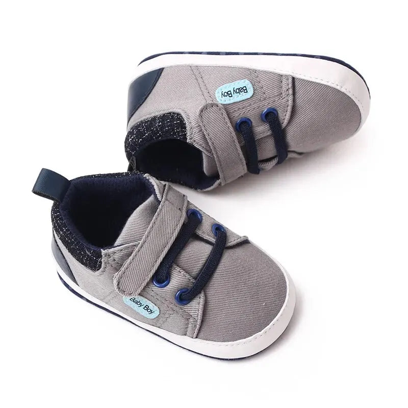 Baby Boy High Top Canvas Soft Sole Shoes