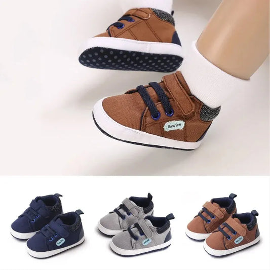 Baby Boy High Top Canvas Soft Sole Shoes
