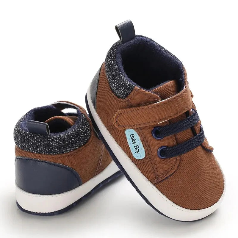 Baby Boy High Top Canvas Soft Sole Shoes