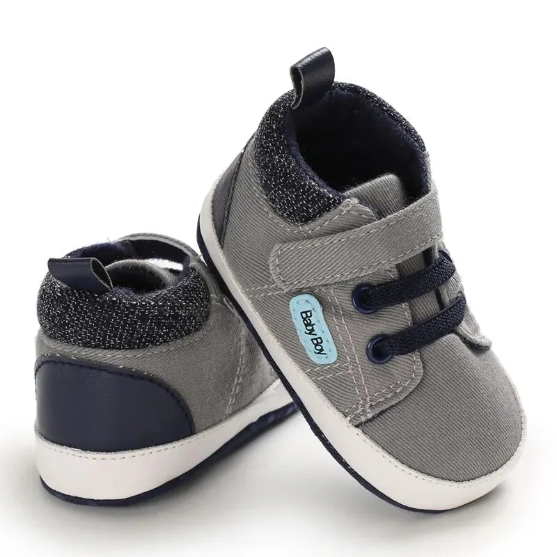 Baby Boy High Top Canvas Soft Sole Shoes