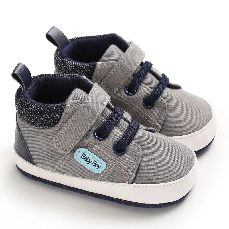 Baby Boy High Top Canvas Soft Sole Shoes