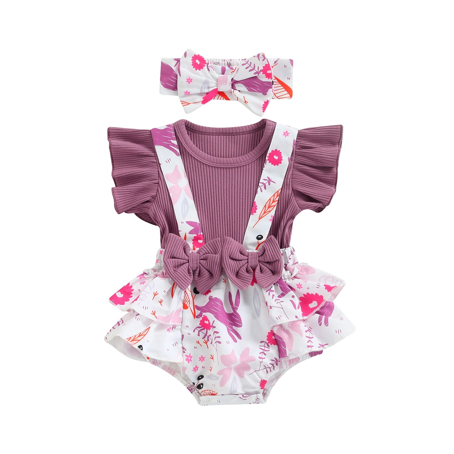 Baby Girl Bunny Print Easter Romper