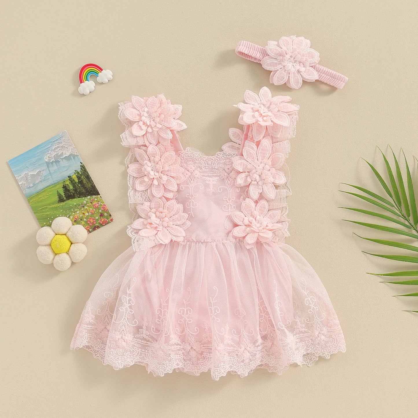 Infant Baby Girl Floral Lace Romper Set