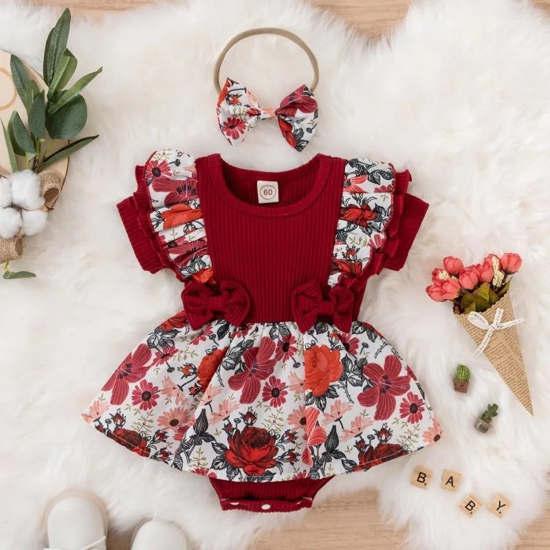 Baby Girl Ribbed Floral Romper Bodysuit