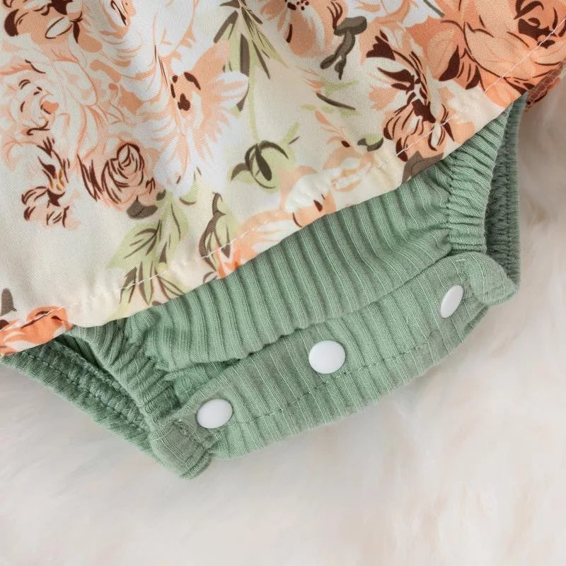 Baby Girl Ribbed Floral Romper Bodysuit