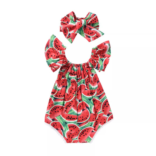 Baby Girls Watermelon Printed Sleeveless Bodysuit