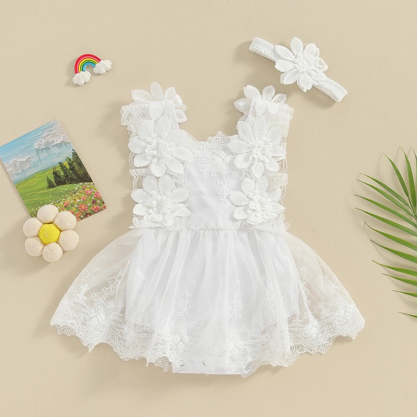 Infant Baby Girl Floral Lace Romper Set