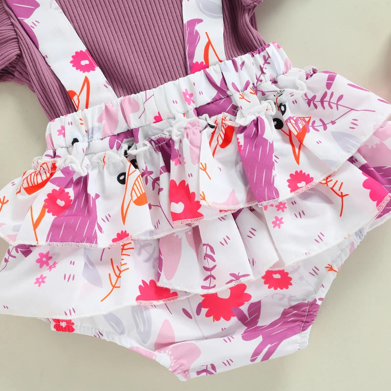 Baby Girl Bunny Print Easter Romper