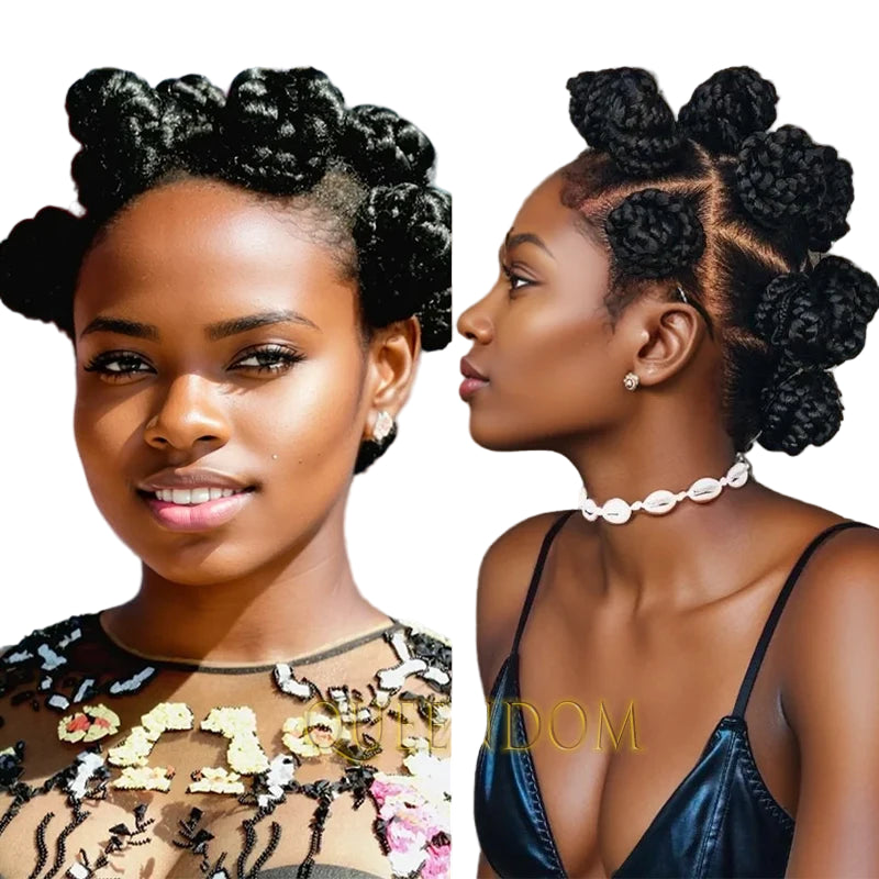 Full Lace Bantu Knots Synthetic Braided Wig