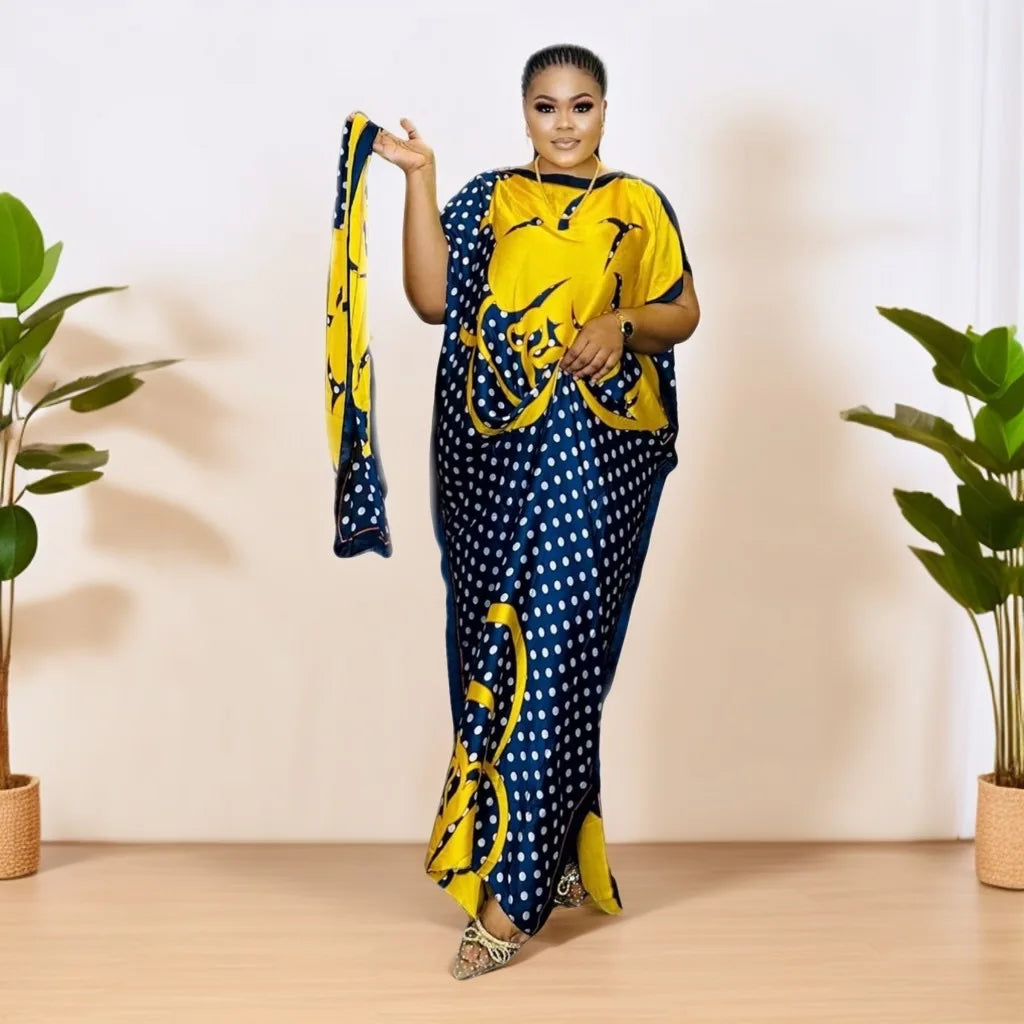 Lenis Round Neck Bat Sleeve Kaftan with Scarf