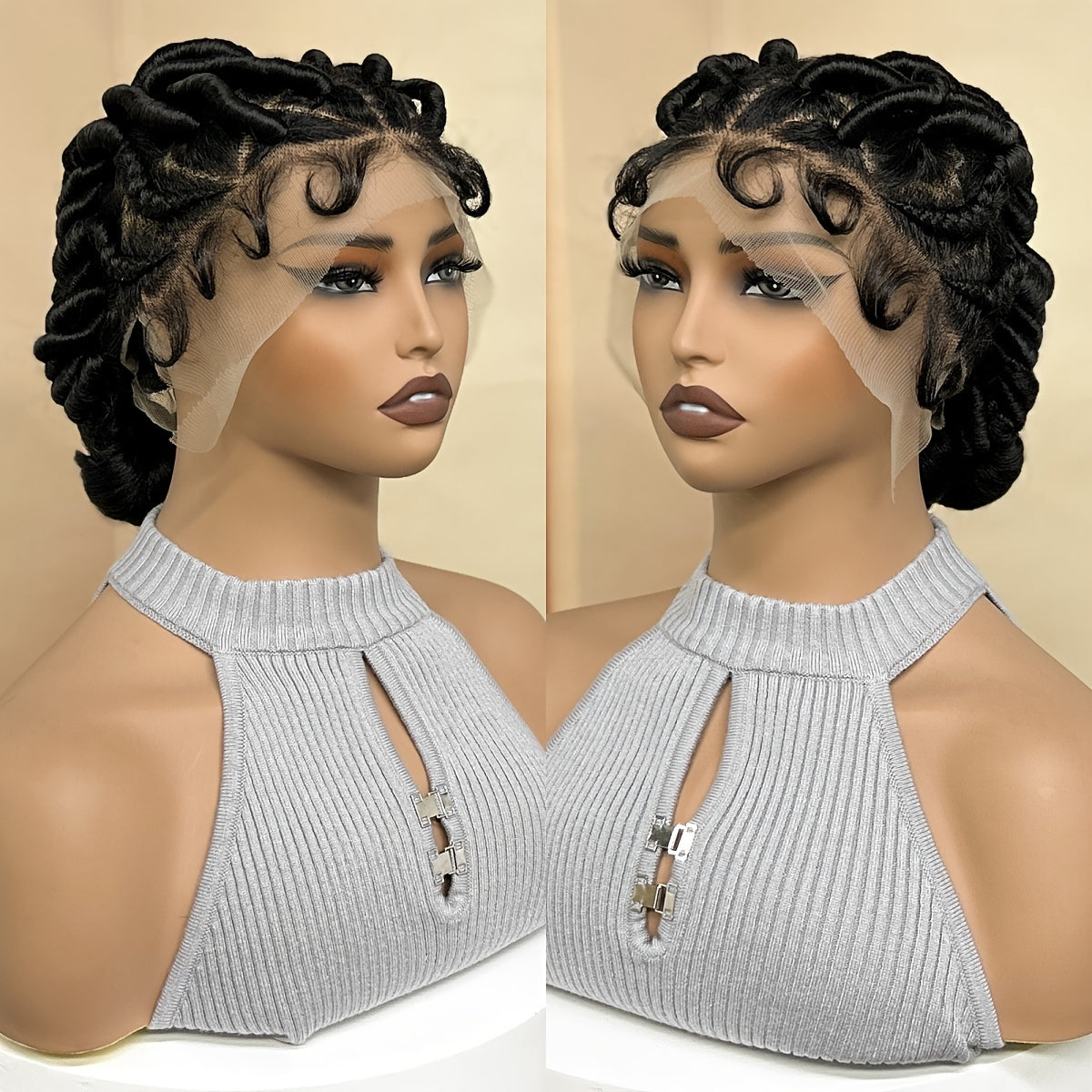 Freesia Beauty Elegant Full Lace Synthetic Wig for Women - High-Density 180%, Heat Resistant Up to 356°F, Versatile Black Braided Style with Natural Look & Fullness, Suitable for All Ethnicities, Heat Resistant Lace Front Wi
