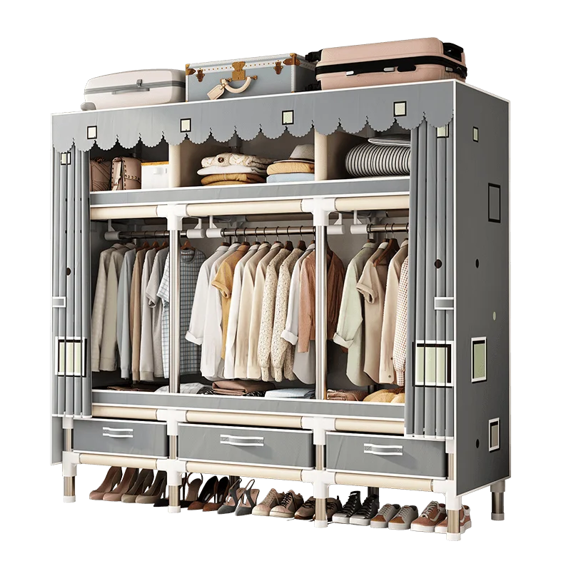 Stainless Steel Wardrobe Closet with Dustproof Cover