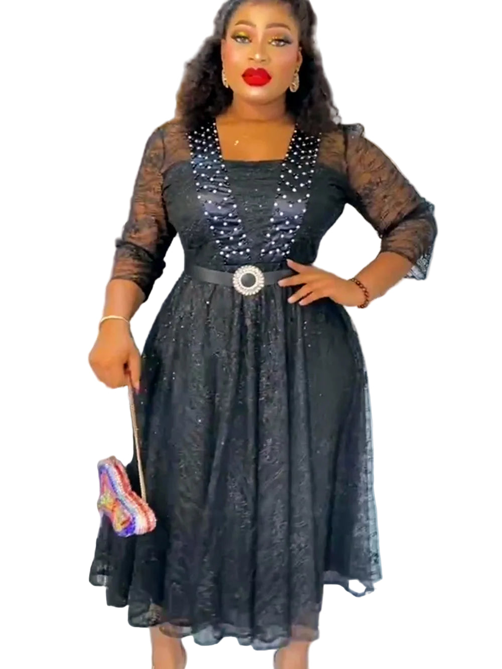 Elegant Black Lace African Dress