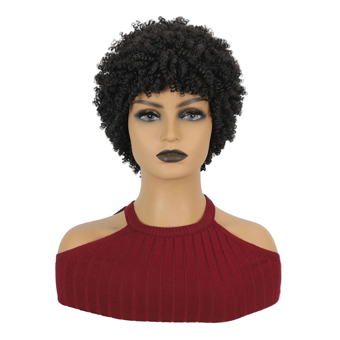 Short Kinky Curly Afro Wig with Bangs