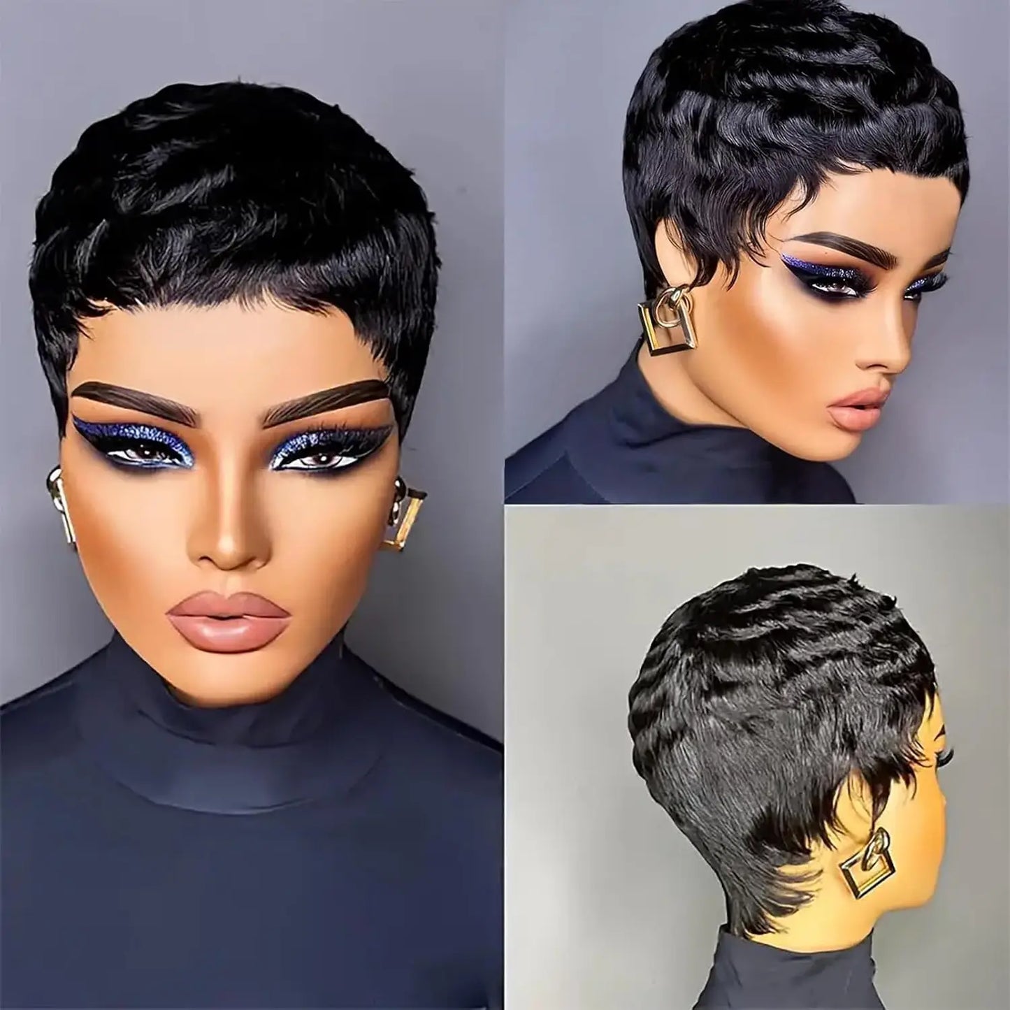 Short Pixie Cut Human Hair Wig with Bangs