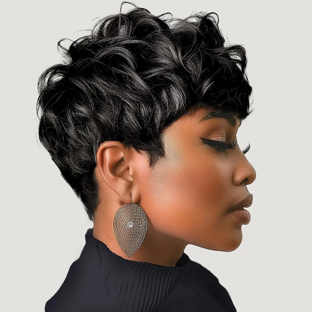 Short Elf Wig with Bangs for Black Women