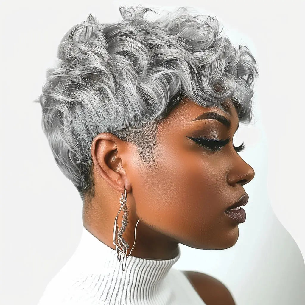 Short Elf Wig with Bangs for Black Women