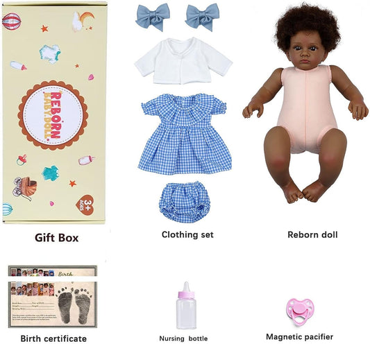 Black Girl Reborn Doll 24 Inch With Curly Hair 24 inches - Shania