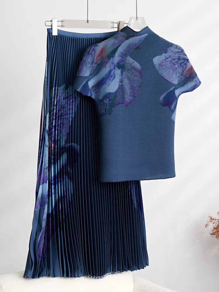 Women’s Pink Pleated Top & Skirt Set