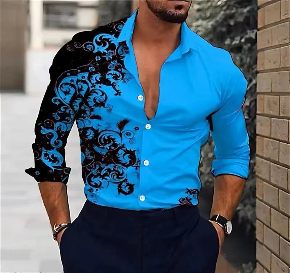 Men’s Elegant Pink Hawaiian Long Sleeve Shirt