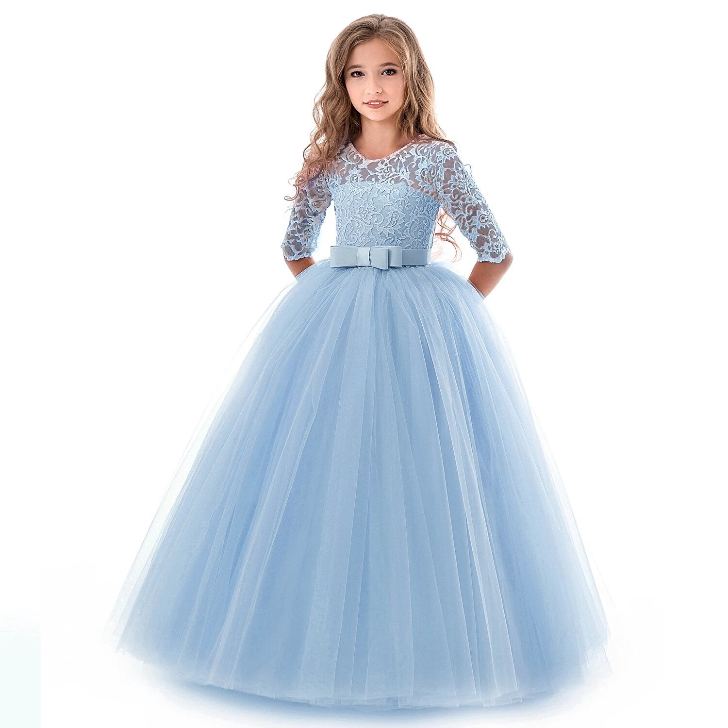 blue flower girl dress