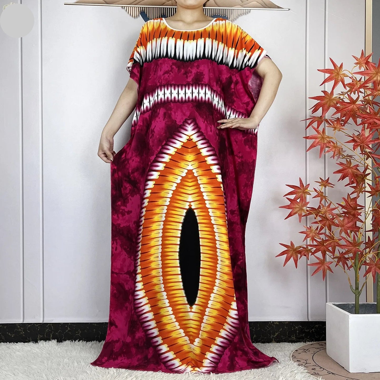 Elegant Loose fit Printed Caftan Dress with scarf