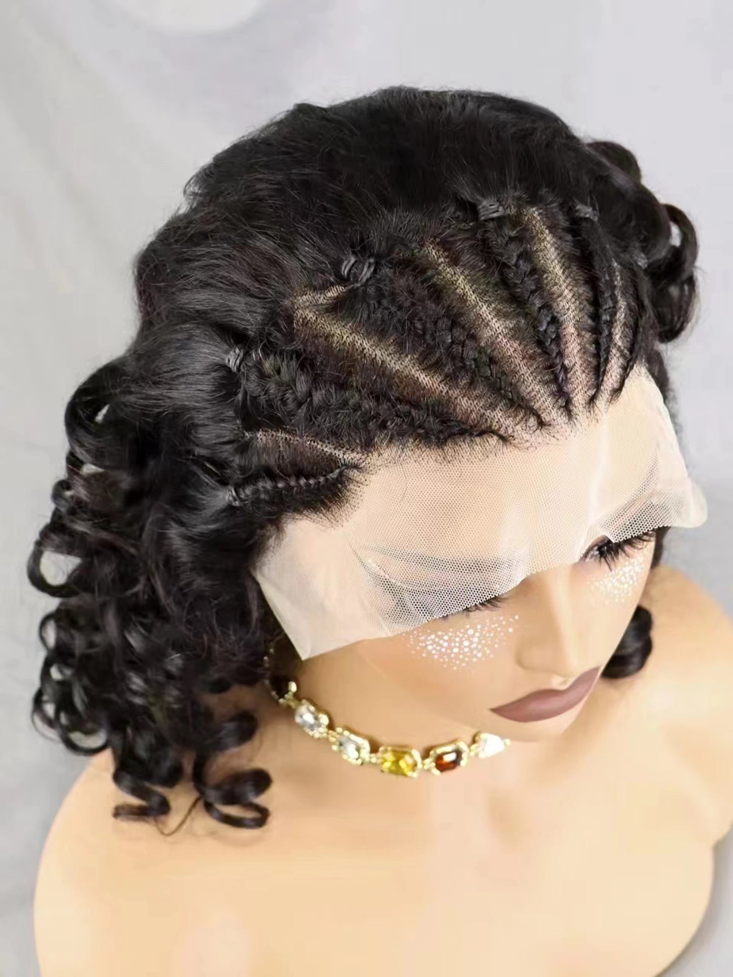 Loose Curly Bob Lace Frontal Wig-Braided style