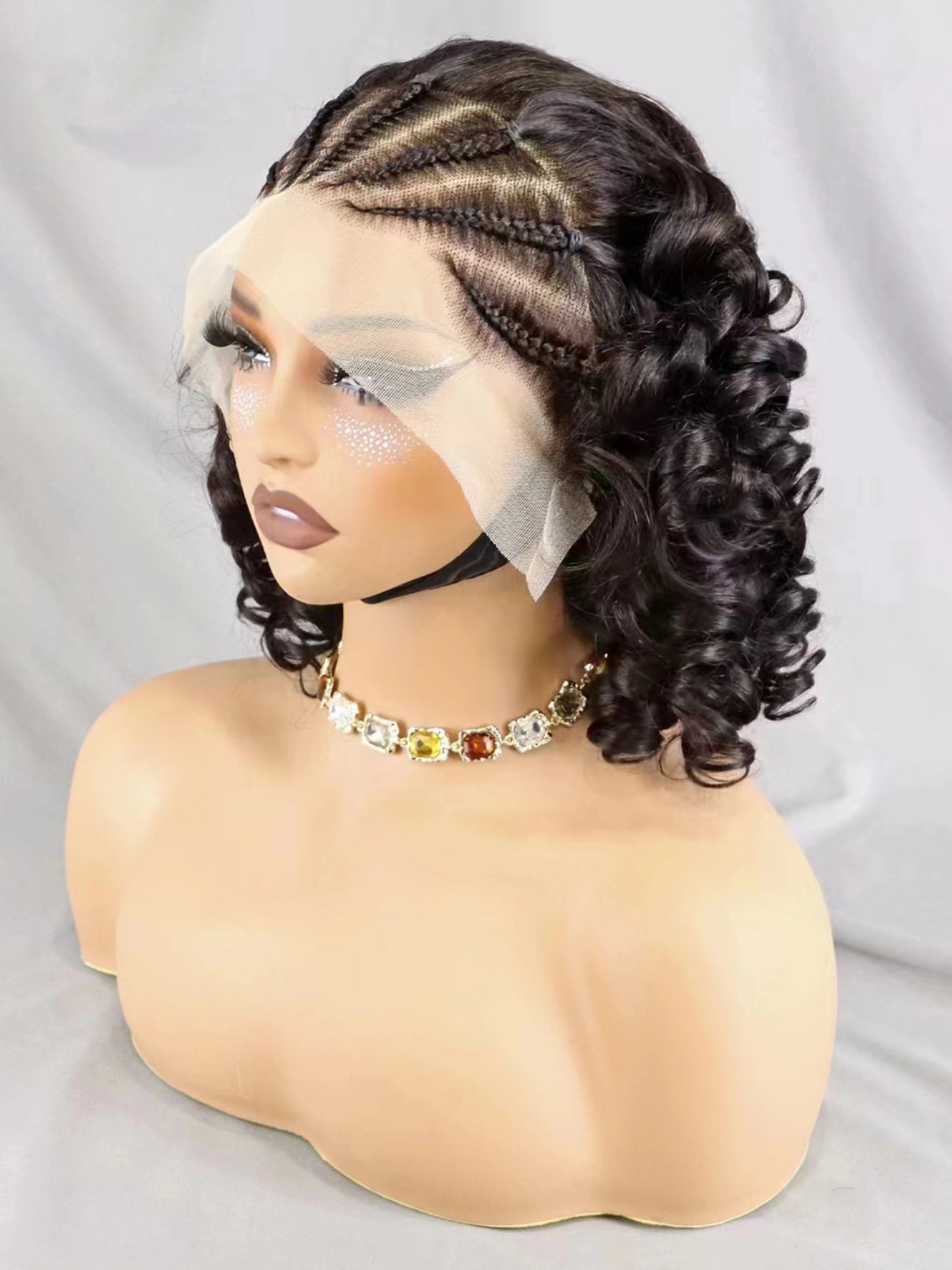 Loose Curly Bob Lace Frontal Wig-Braided style