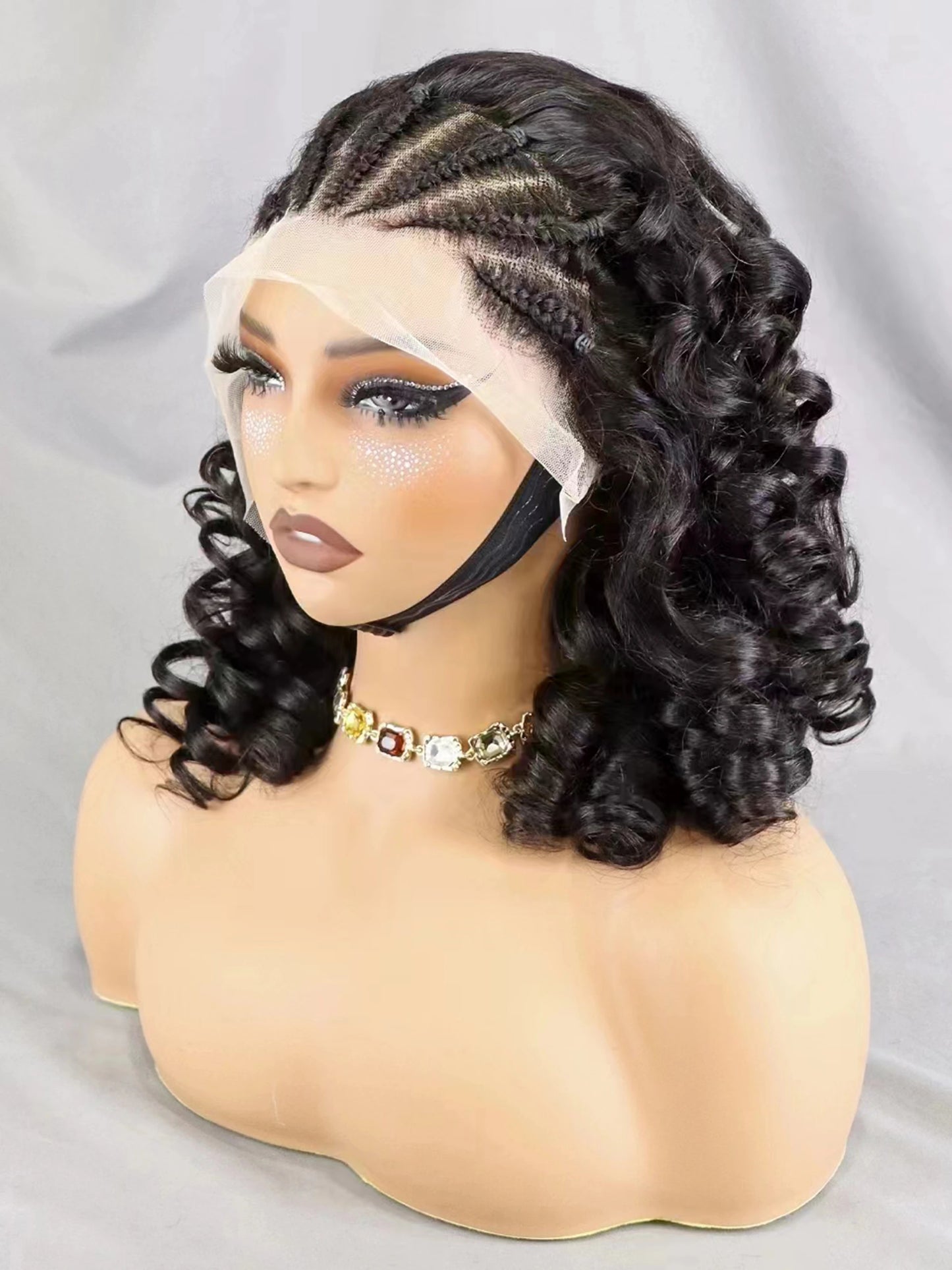 Loose Curly Bob Lace Frontal Wig-Braided style