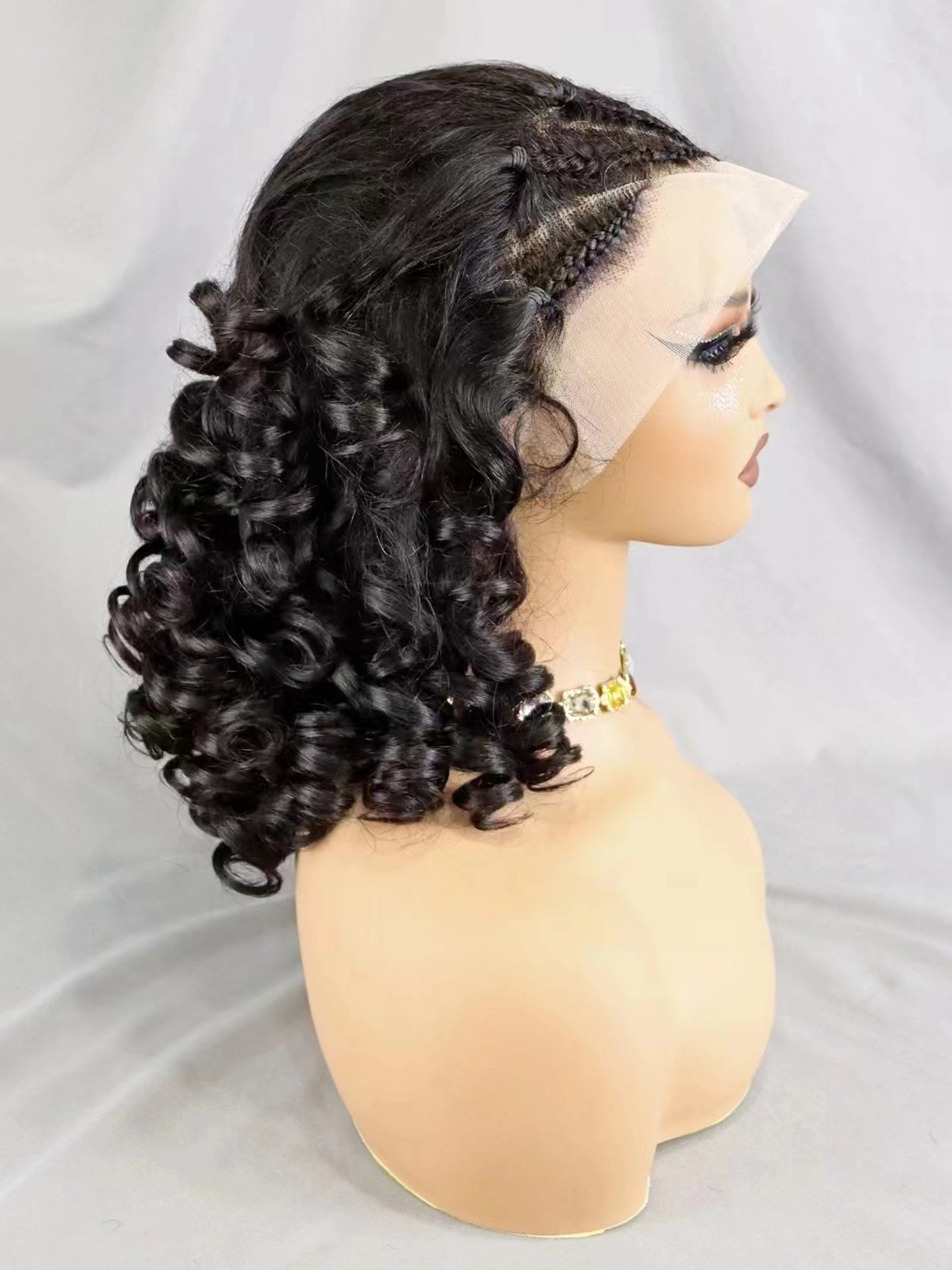 Loose Curly Bob Lace Frontal Wig-Braided style